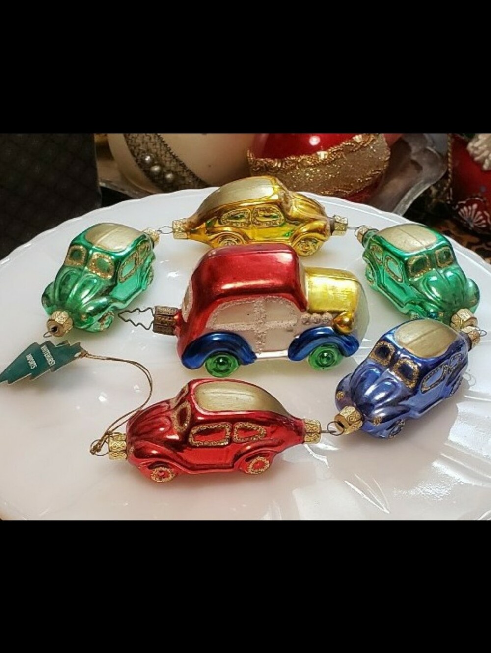 Vintage Blown Glass Volkswagen Bug Car Garland & Ornament